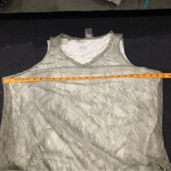 LOGO By Lori Goldstein Green Floral Laced Sleeveless Blouse Size 2X - Picture 8 of 10